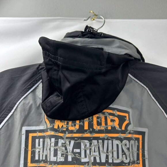 Harley-Davidson Mens Medium Hooded Jacket Lightweight Gray/Black/Orange - Picture 12 of 16